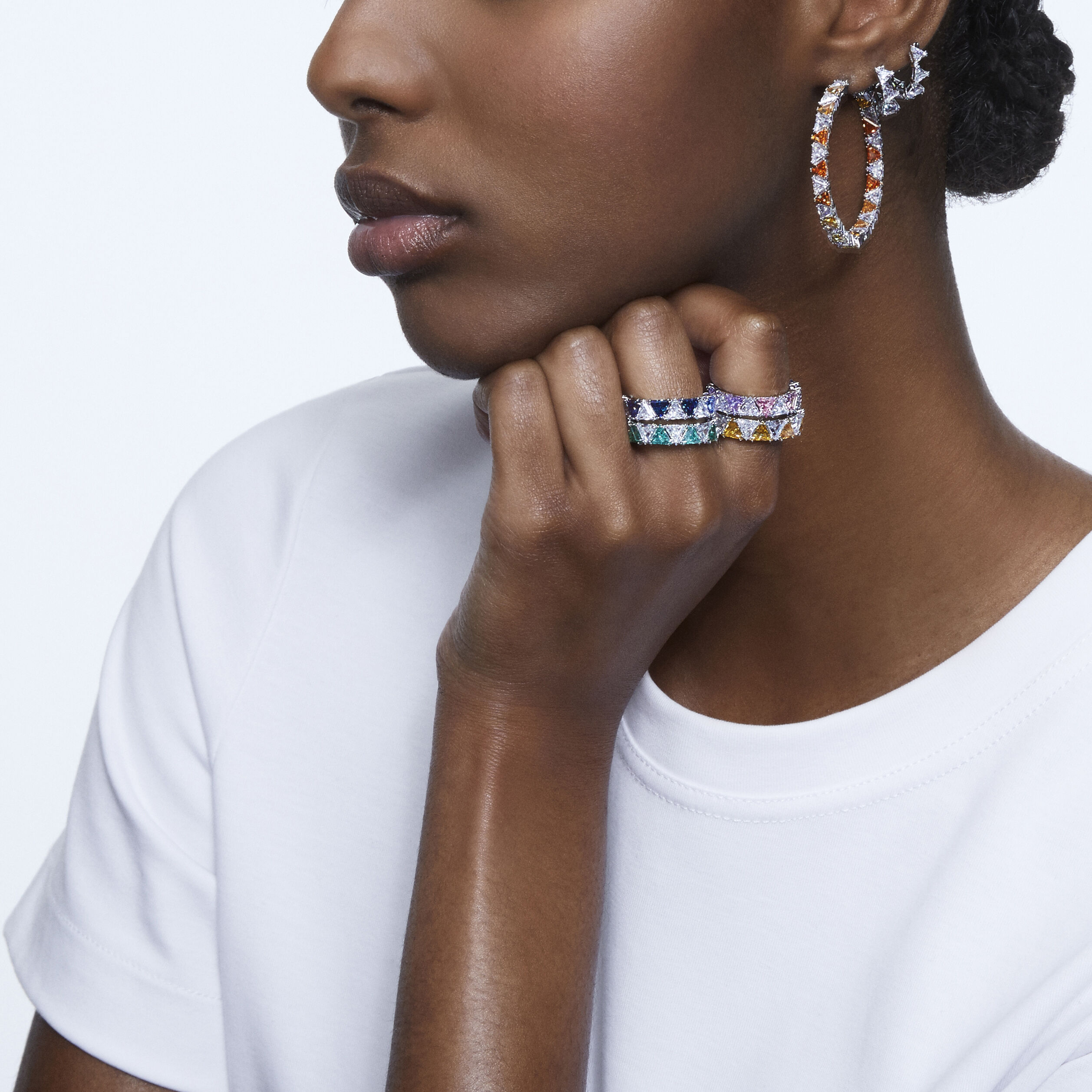 swarovski matrix cocktail ring  triangle cut  blue  rhodium plated